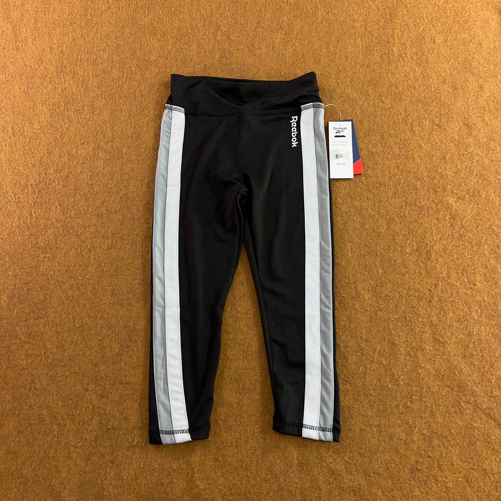 Reebok Girls Size 7 Small Pepper Black Side Stripe Athletic Leggings NWT